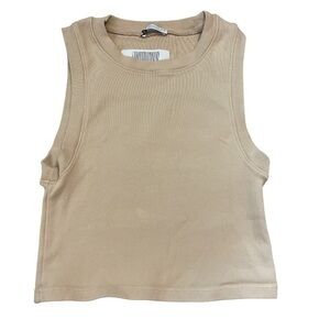 Zara Ribbed Cropped Khaki Tank Top